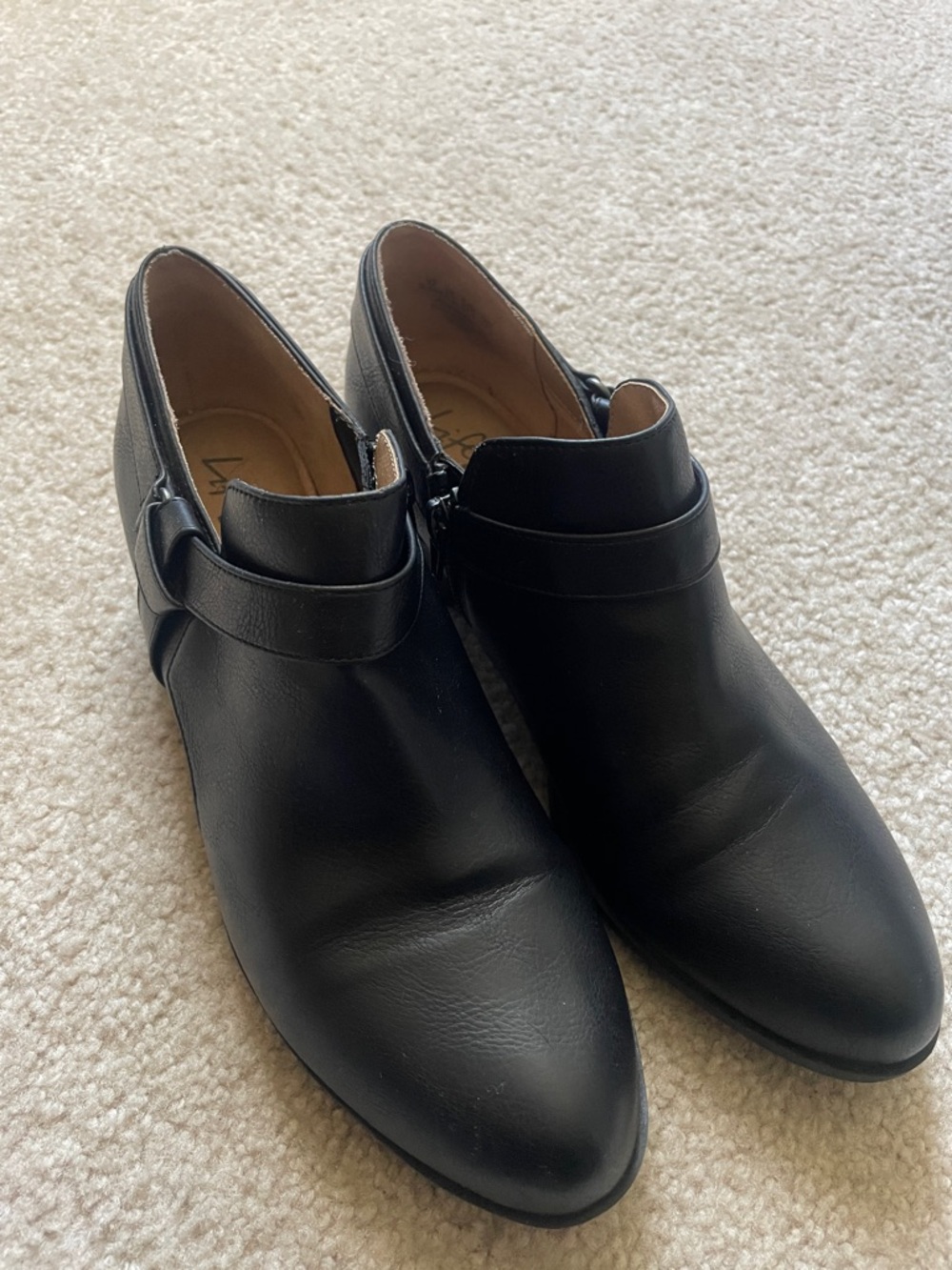 Velocity Black Leather Ankle Boots with Strap Accent